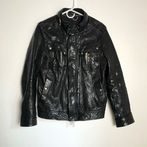 Heavyweight leather bomber jacket